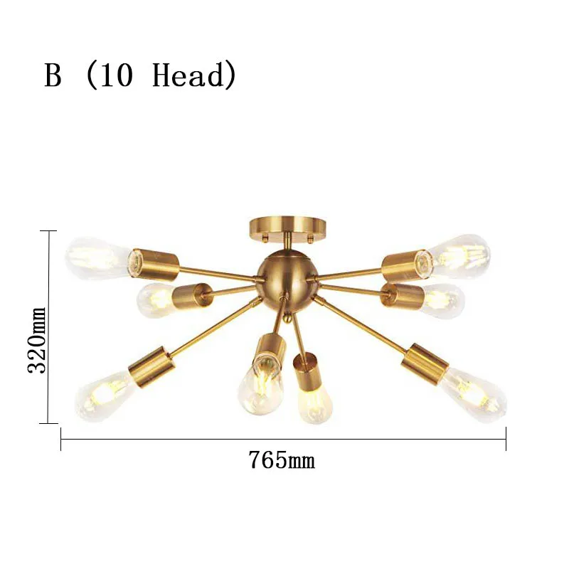 B 10 Head Gold Современный дизайн, железный блеск, светодиодный диодный потолочный светильник для спальни, гостиной, столовой, гостиной, домашнего декора, светильник, светильники - Цвет корпуса: B 10 Head Gold