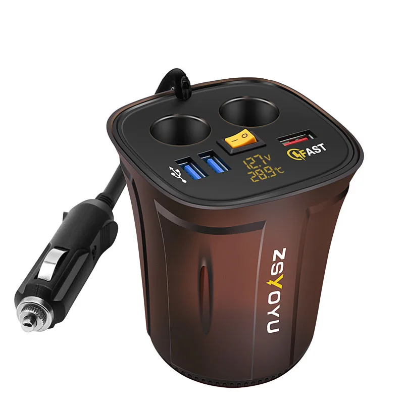 3 USB подстаканник автомобильный прикуриватель автомобильное зарядное устройство адаптер гнездо 12 В вольтметр USB Кнопка дисплей Температура быстрое зарядное устройство - Название цвета: Yellow light