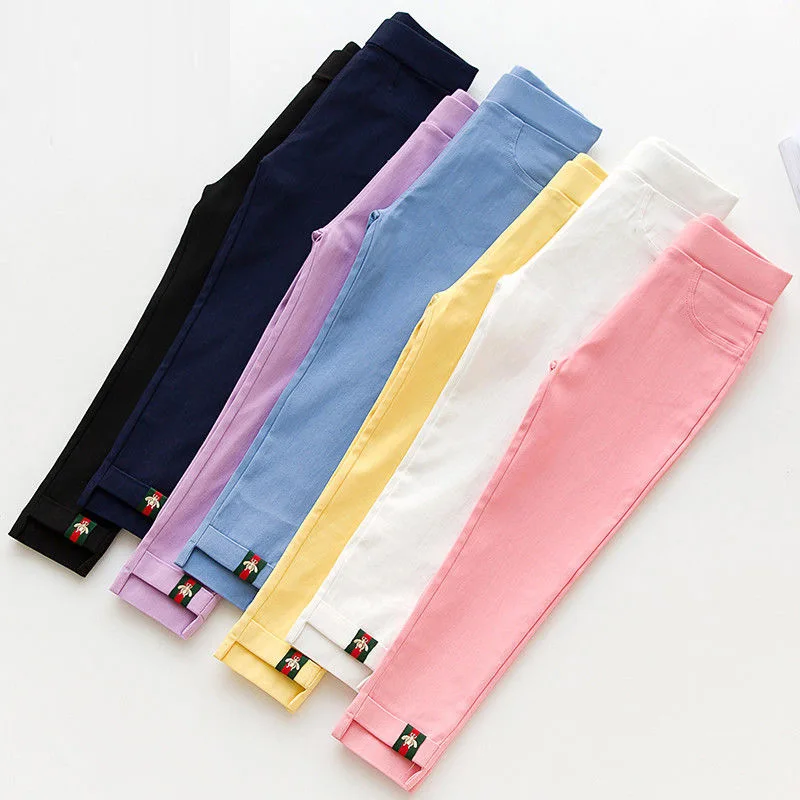 

2019 Spring And Autumn New Style Girls' Shirt Small Middle And Large Children Candy-Colored Black And White with Pattern Legging