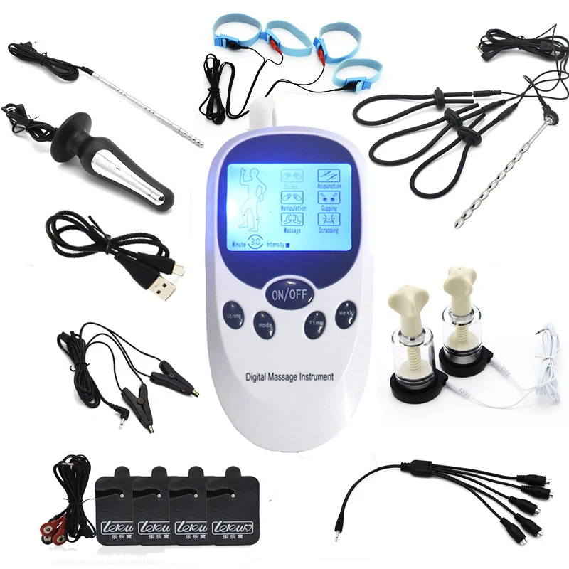 BDSM Electric Shock Anal Vaginal Plug E-Stim Penis Ring Urethral Dilator Massage Gloves Nipple Clamps Sex Therapy Toy Kit
