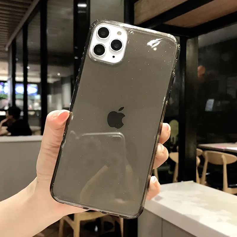 USLION Прозрачный блестящий чехол для телефона iPhone 11 X XR XS Max 7 8 6 6S Plus Мягкий ТПУ задний Чехол блестящая Обложка для iPhone 7Plus - Цвет: Черный