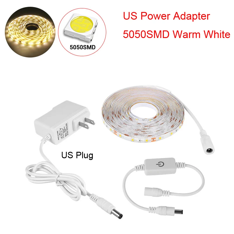 5050 Warm White US 12 В постоянного тока, 1 м-5 м, светодиодный сенсорный выключатель с регулируемой яркостью, Ночной светильник 2835 5050, Светодиодная лента, набор для кухонного шкафа, кровати, лестницы, подсветка, светильник - Испускаемый цвет: 5050 Warm White US
