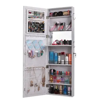 

QH-6130 Retro Wood Whole Body Mirror Decoration Storage Mirror Jewelry Mirror Cabinet White 37 x 9.8 x 120cm US warehouse