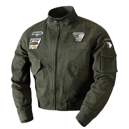 Army green Осенняя Военная армейская куртка мужская повседневная хлопковая куртка-бомбер с карманами модные однотонные мужские куртки больших размеров 4XL - Color: Army green