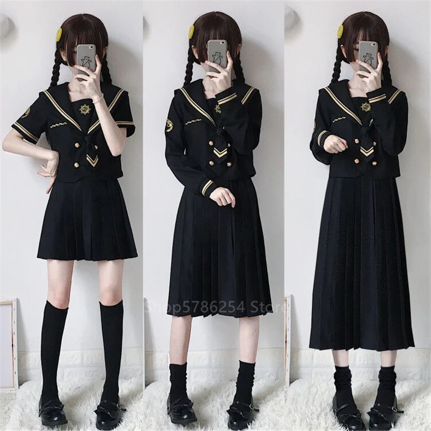 JapaneseSchoolUniformSailorShirtSkirtSetBadGirlDollBlack