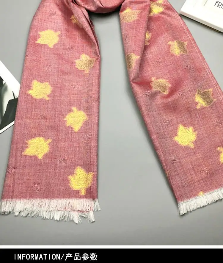 New Style Simple Fashion Cut Flower Scarf Literature And Art Versatile Comfortable Maple Leaf Pattern Silk Scarves a Genera