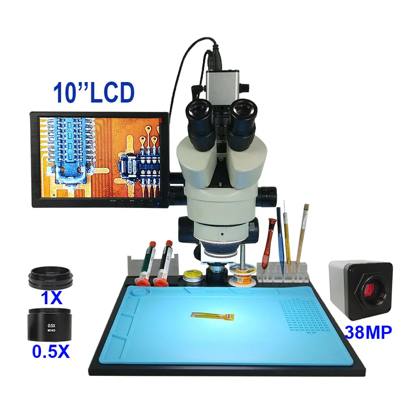 10 Inch LCD Efix 38MP 3,5-90X10 ''8'' паяльник Тринокулярный Стерео микроскоп подставка объектив HDMI USB Цифровая камера для ремонта сотового телефона инструменты - Цвет: 10 Inch LCD
