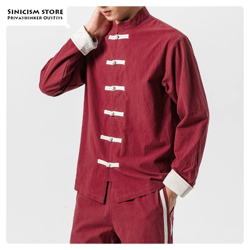 Sinicism Store однобортные винтажные мужские рубашки в стиле кэжуал китайском цветные