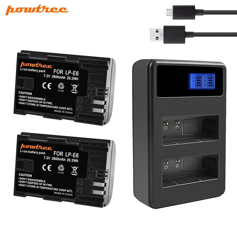 Powtree для Canon LP-E6 батарея+ USB двойное зарядное устройство Замена LPE6 LP E6 5D Mark II Mark III EOS 6D 7D аккумуляторная камера батарея