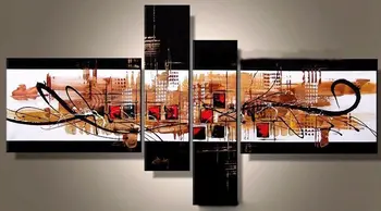 

Handmade Abstract Wooden Framed Canvas Painting Wall Art for Living Room Bedroom Wall Decor Ready to Hang 4 Pieces