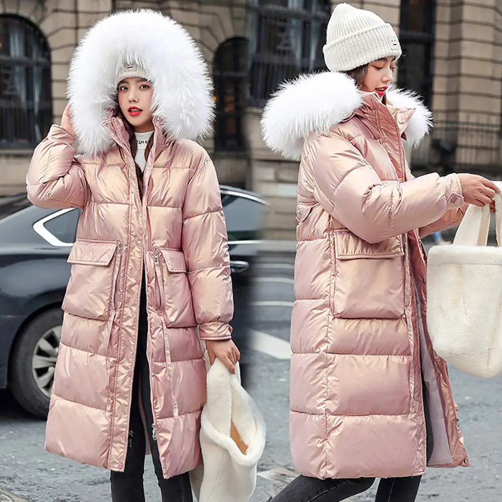 PinkyIsBlack-Parkas cálidas y brillantes para mujer, abrigos algodón con capucha y bolsillos grandes, a la moda, para invierno - AliExpress de mujer