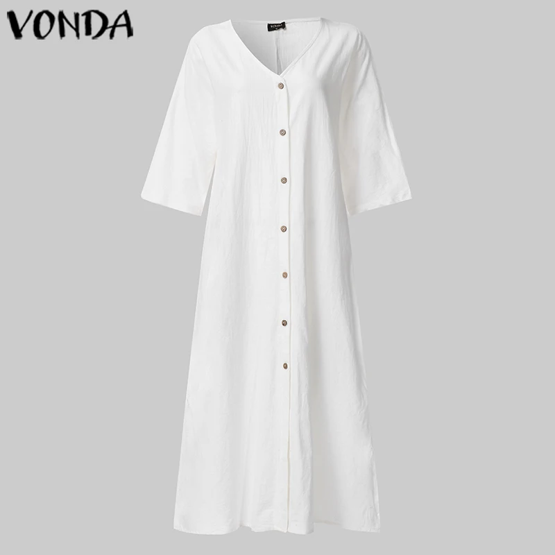 VONDA, женское платье, повседневное, свободное, черное, белое, макси платье,, винтажное, вечернее, для вечеринки, Vestidos, женский летний сарафан размера плюс S-5XL