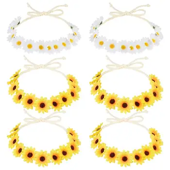 

6PCS Floral Headband Daisy Flower Crown Hair Wreath Bridal Headpiece Festivals Hair Band Bridal Headwear