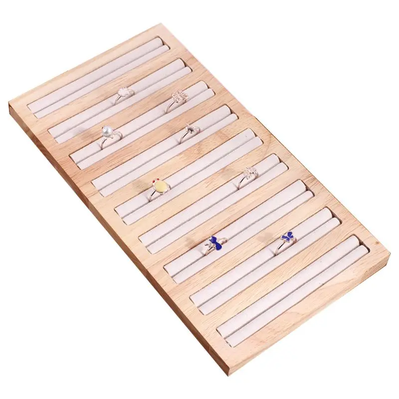 Rectangle Wood 9 Long Slots Jewelry Display Tray Ring Holder Large Capacity Box - Цвет: B