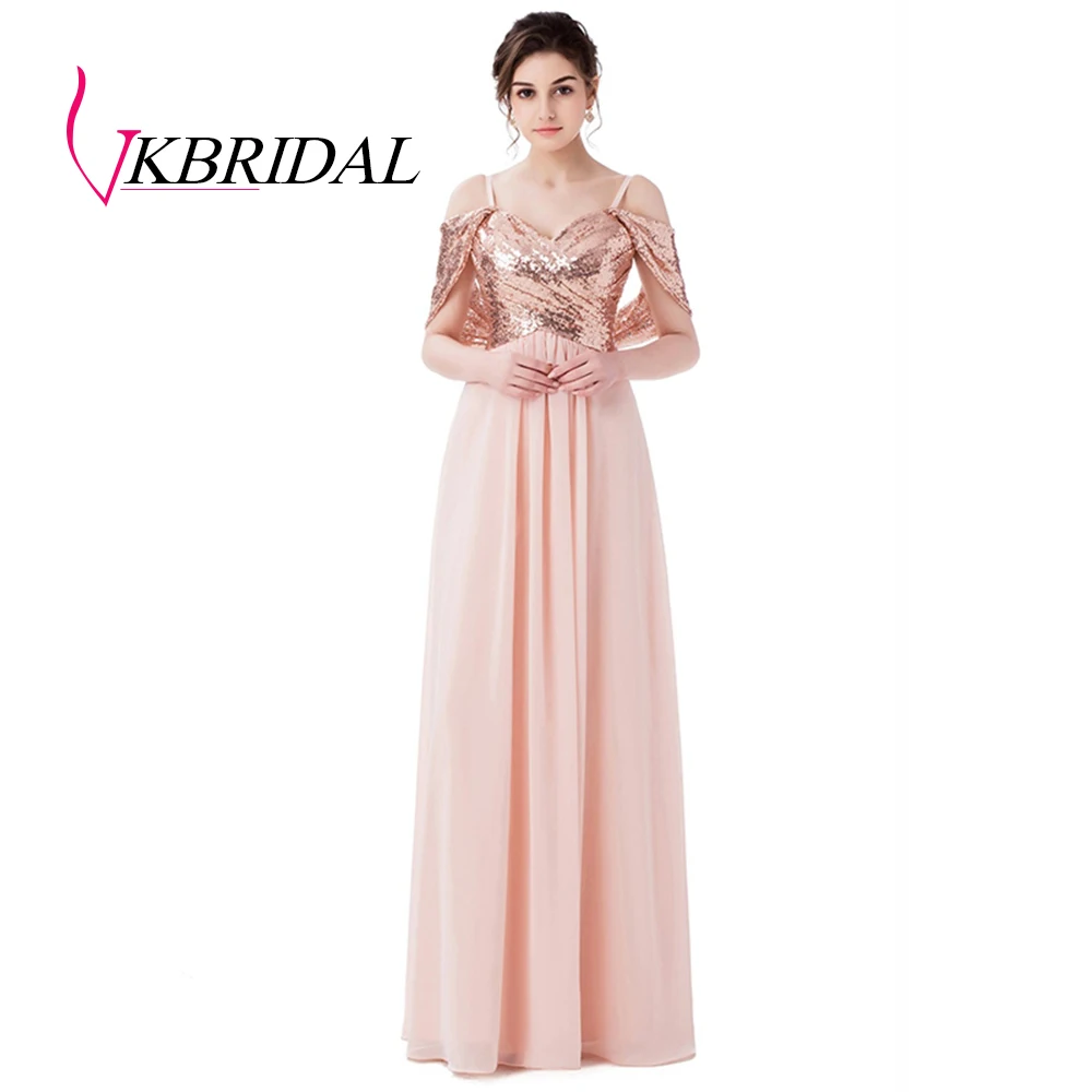 VKBRIDAL Милая Роза блесток и шифон платья подружек невесты с бретельками очаровательное свадебное платье