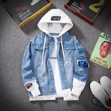 

Men Denim Jacket Streetwear Hip Hop Men's Hooded Jean Jackets Male Casual Loose Outerwear 2021 New Spring Fashion Slim Fit Coat