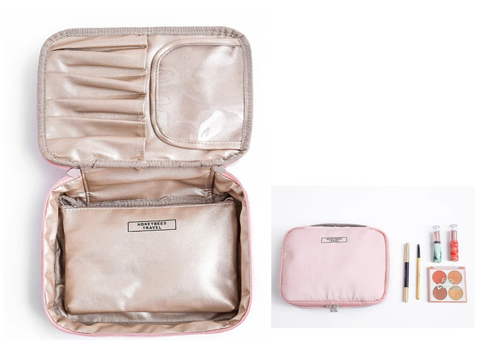 2 Sets Letter Cosmetic Bag Make Up Case Travel Zipper Waterproof Makeup Organizer Toiletry Beauty Wash Girl Women Storage Pouch