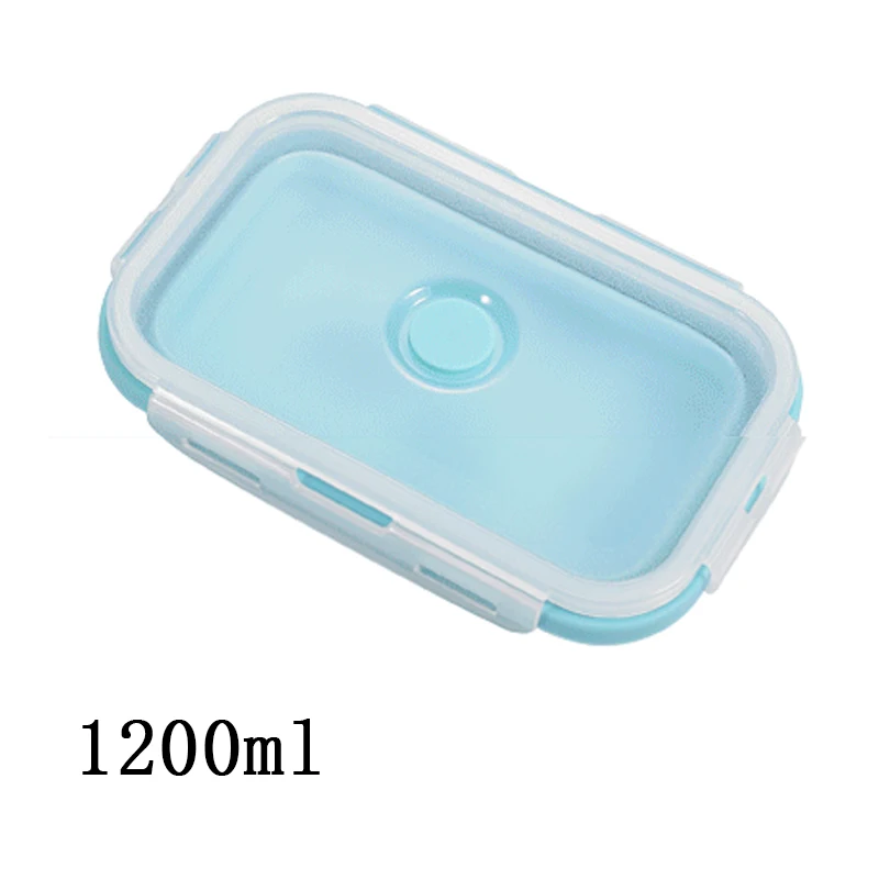 Silicone Collapsible Lunch Box Food Storage Container Bento Microwavable Portable Picnic Outdoor Camping Lunch Box - Цвет: 1200ml blue