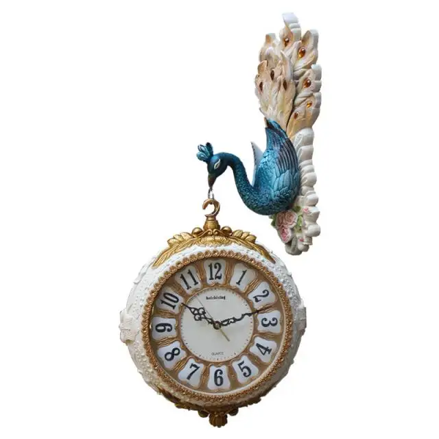 

modern wall contracted Double sided wall clocks 3d peacock wall clock home decor wall watch best selling 2018 products