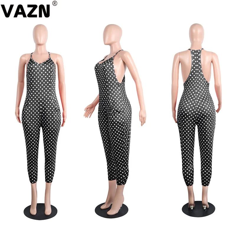 VAZN GTY 17017, высокое качество, в горошек, для офисных леди, для ночного клуба, сексуальный женский комбинезон, без рукавов, длинные штаны, комбинезоны, сексуальные, ветрозащитные комбинезоны
