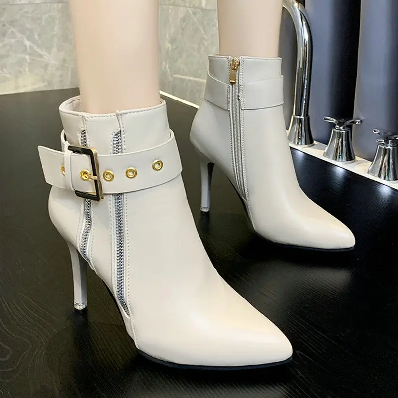 

Nice Pop Ankle Rain Boots Women Autumn Europe Style Elegant 2 Zippers Shoes Woman High Heels Office Ladies Career Dress Boot
