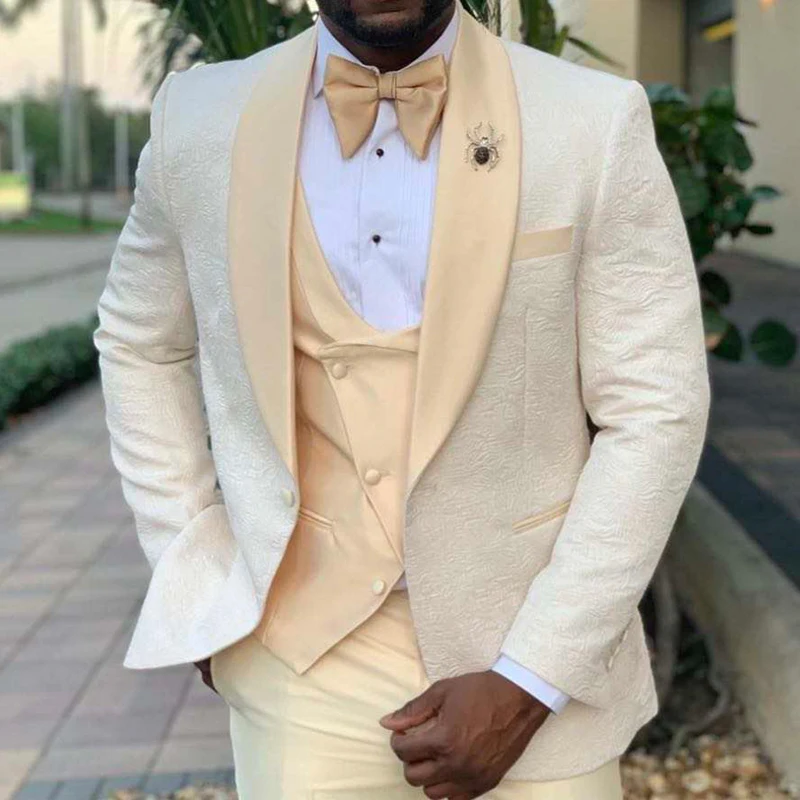 

3 Piece Wedding Bridegroom Tuxedos Floral Pattern Slim Fit Men Suits Jacket Vest with Pants African Male Fashion Blazer 2024