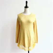 Women's Spring Autumn Knitting Pullovers Sweaters Female Lace Hem O-neck Sweaters