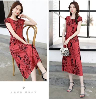 25 Vestidos mujer, ограниченная серия, новинка, с круглым вырезом, до середины икры, Vestido, Longo, Vanled, платье, женское, с коротким рукавом, круглый вырез, длинное, с принтом, тонкое - Цвет: 25