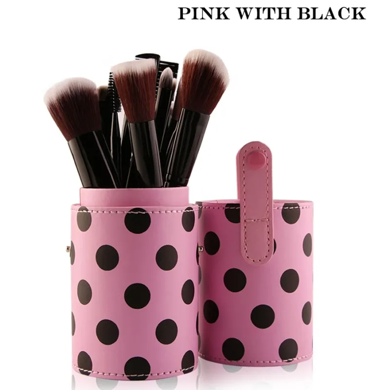 Professional 12Pcs Makeup Brushes Kit Studio Holder Tube Convenient Portable Leather Cup Natural Hair Synthetic