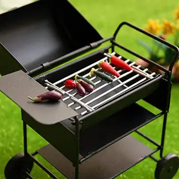 

1:12 Dollhouse Miniatures Mini Picnic Barbeque BBQ Roasting Oven Metal Kicthenware Accessories Black