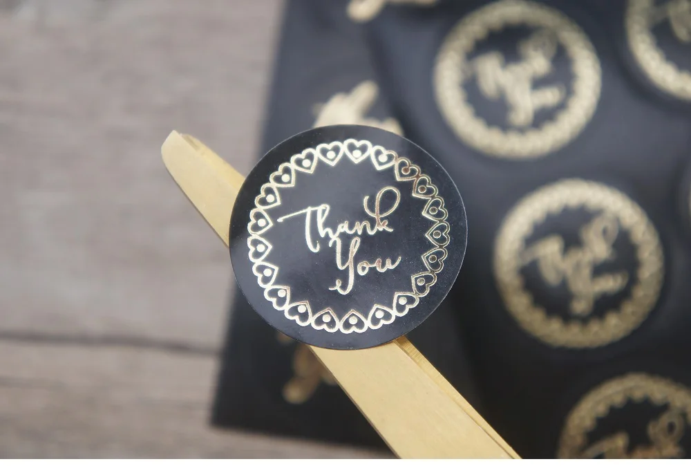 120pcs(10 Sheets Paper) Black Gold Thank You sealing Stickers as Food Tags Labels Gift Tag Wedding Gift Decoration