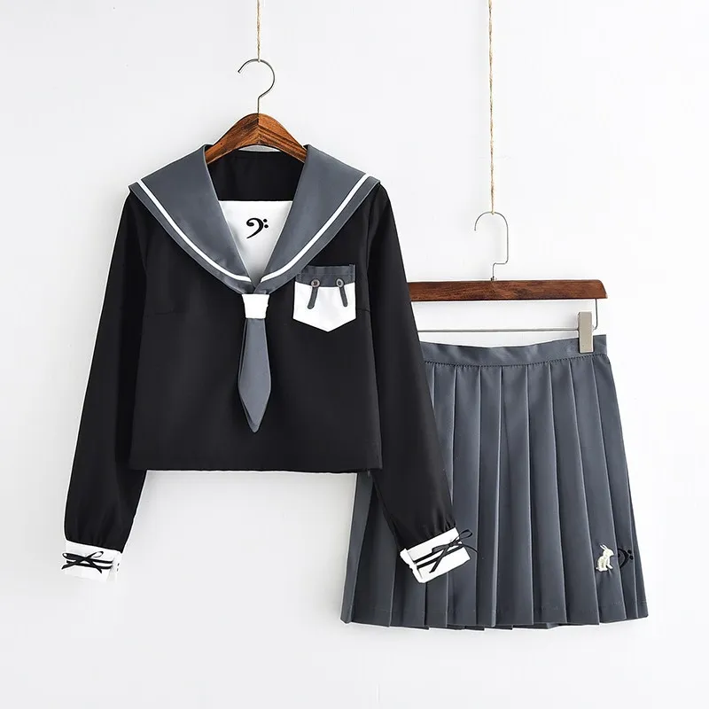 Black School Dresses Jk Uniforms Sailor Suit Anime Japanese School Uniform For Girls High School Students Pleated Skirt With Bow