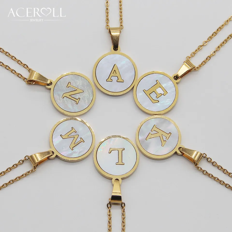 Ожерелье с надписью ACEROLL-ожерелье из нержавеющей стали с круглым перламутром и надписью в золотистом цвете для женщин