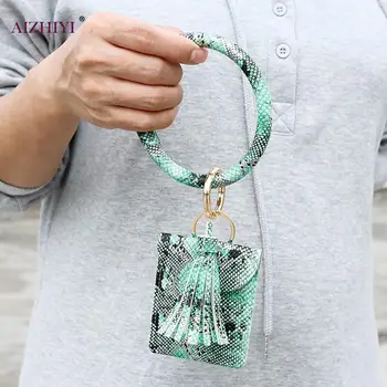 

2020 New Hot Sell Keychain Card Bag for Women Men Leopard Wallet PU Leather Tassel Kabaw Fashion Bracelet Keychain Jewelry