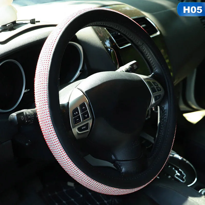 Rhinestones Crystal Car Steering Wheel Cover PU Leather Steering-wheel covers Auto Accessories Case Car Styling