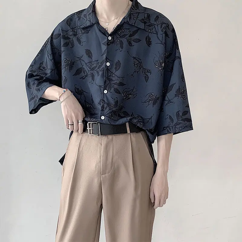 Summer Korean Shirt Men's Fashion Printed Flower Shirt Men Streetwear Hawaiian Shirt Mens Wild Loose Short Sleeve Shirt M-2XL Summer Korean Shirt Men's Fashion Printed Flower Shirt Men Streetwear Hawaiian Shirt Mens Wild Loose Short Sleeve Shirt M-2XL
