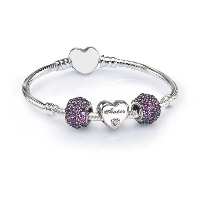 

SIENTO 100% 925 Sterling Silver SALE - SISTER HEART CHARM BRACELET SET fit DIY Original charm Bracelets jewelry A set