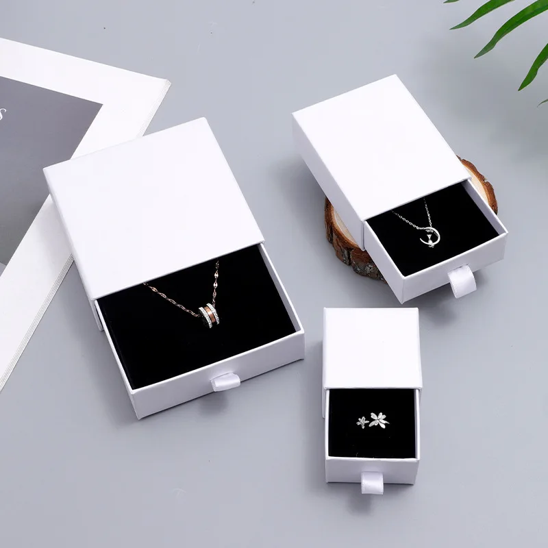 White Paper Gift Darwer Box Jewelry Display Organizer Storage Box Chic Jewerly Packaging Bulk Drawer Cardboard Box Custom