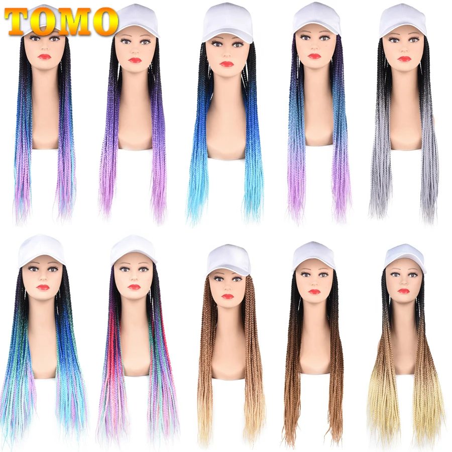 Synthetic Hair Wigs TOMO Baseball Cap Box Braided Wigs For Black Women Ombre Synthetic Twist Braid Hair Extension Cornrow Wig with Adjustable Hat