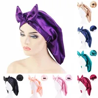 Ladies Long Oversized Elastic Satin Hair Accessories Cap Breathable Sleeping Hat Fashion Comfortable Satin Silk Hair Care Bonnet 1