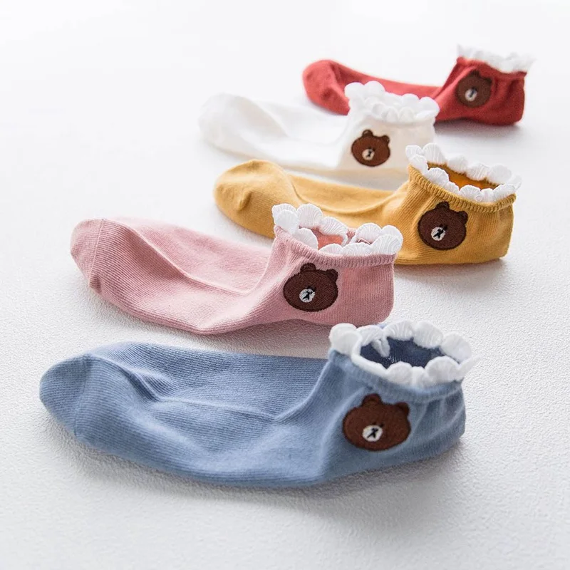 Модные кружевные носки с вышивкой медведя из мультфильма, более милые, можно носить на все сезоны