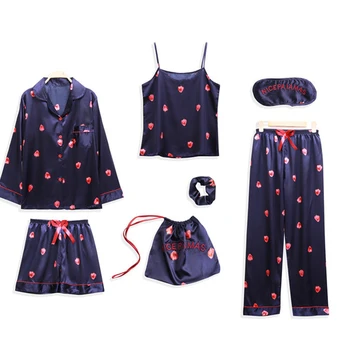 

New Women Silk Satin Pajamas Set Ladies Summer Print Shorts Home Wear Suit Nightwear Sleepwear Korean Home Clothes Pijama Pajama