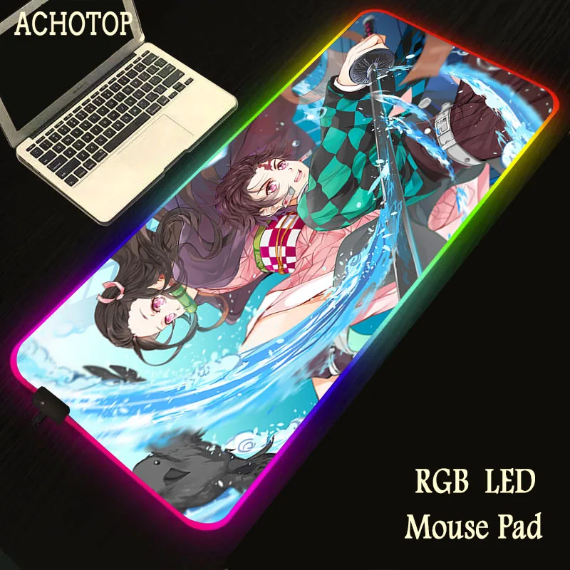 

Kimetsu no Yaiba RGB Luminous Gaming Mouse Pad Oversized Glowing USB LED Extended Keyboard Mat XXL Gamer Computer Mousepad