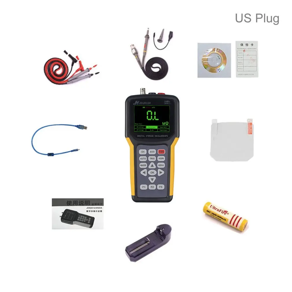 

JDS2012A Handheld Digital Oscilloscope Single Channel 20MHz 200MSa/s Sample Rate & 4000 Counts Digital Multimeter Scope Meter