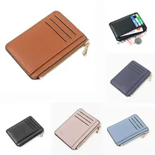 

1pc Slim Women Card Holder Pu Leather Unisex Zipper Business Card Case Men Credit Mini Card Holder Wallet Holder Purse Wholesale