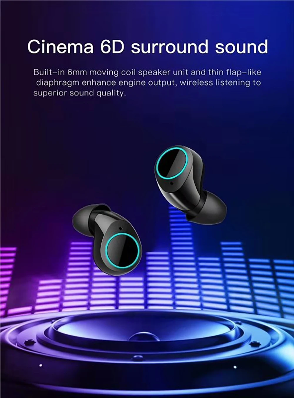 Беспроводная bluetooth-гарнитура с длительным временем ожидания, спортивная водонепроницаемая Мини-Сенсорная стереогарнитура 6D