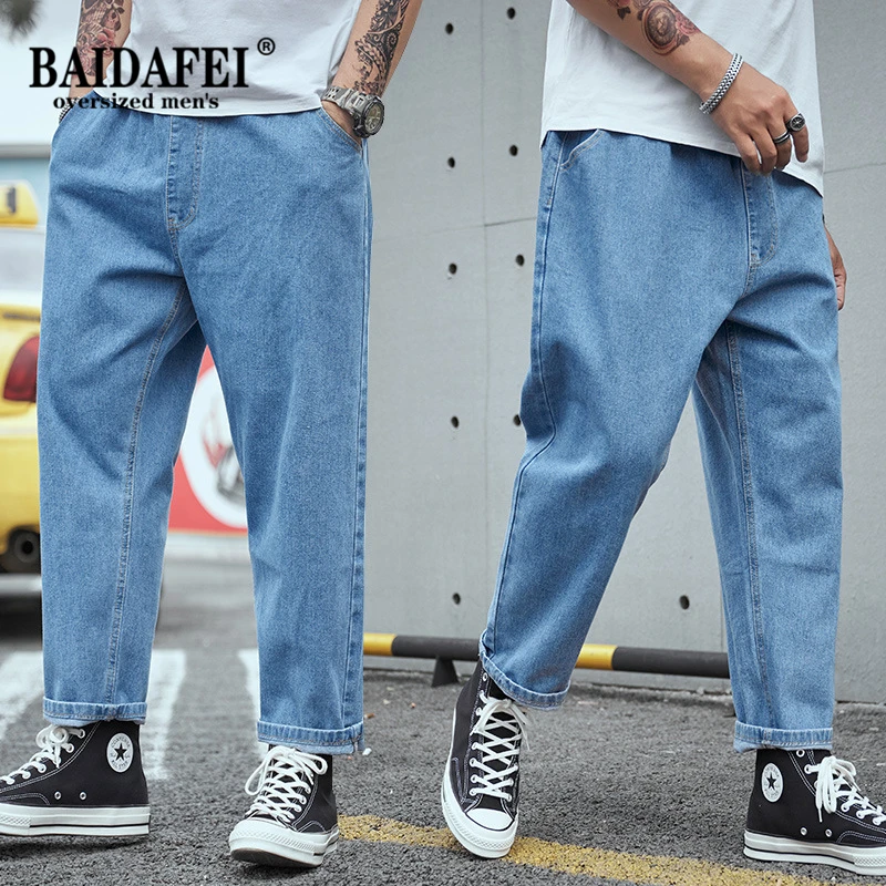 Pantalones vaqueros holgados de pierna ancha para hombre, vaqueros de talla grande 42 46 48, color azul, Hip Hop, longitud hasta el tobillo, 2020