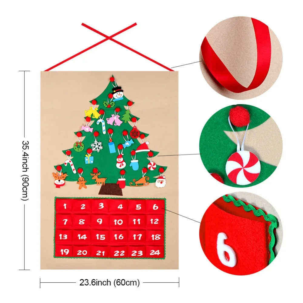 OurWarm DIY фетровый Рождественский Адвент-календарь с карманами, Рождественский календарь с обратным отсчетом, настенные подвесные украшения, украшения