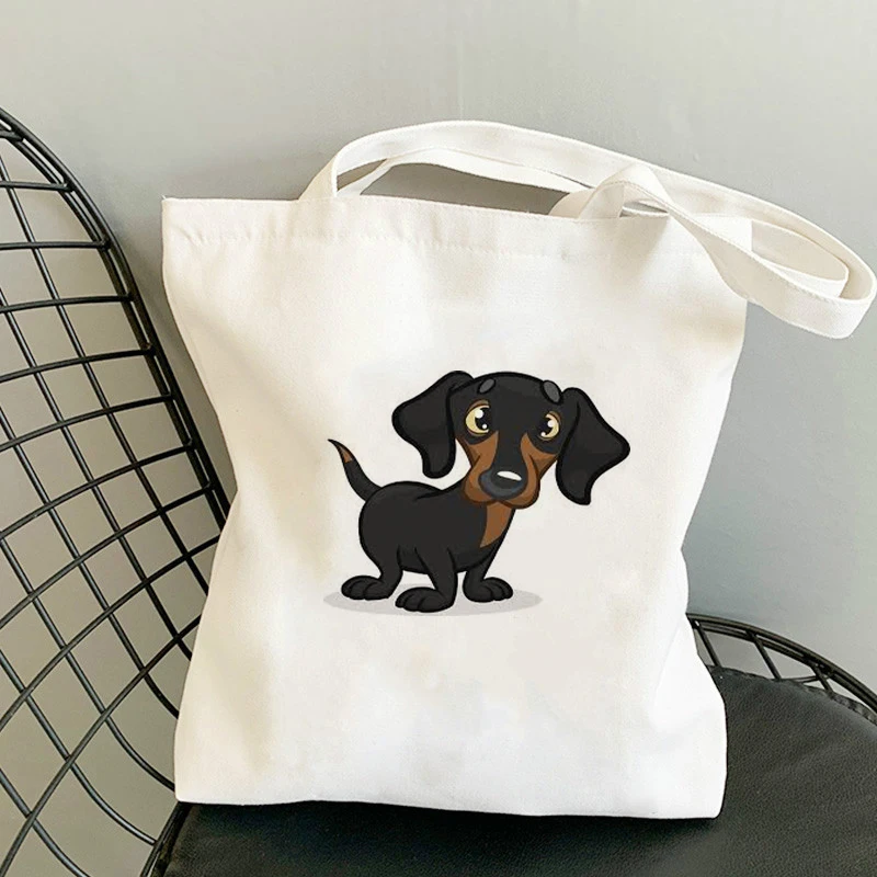 

Dachshund Dog Print Harajuku Reusable Shopping Bag Foldable Canvas Tote Bag Shoulder Bag Teacher Book Bag Eco Travel Bags