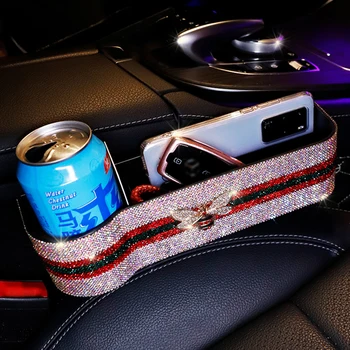 

Car Storage Box Multi Function Luxury Seat Gap Filler Organizer With Diamond Bling Bee Water Cup Phone Cards Holder Accessories